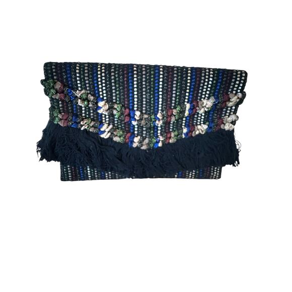 Stella & Dot Embraiders w/Black Fringe Taj Clutch Bag Boho - Picture 1 of 9
